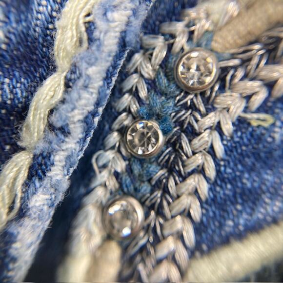 Classic Fit Vigoss Boot Cut Distress Jeans w Rhinestone Thick Embellish pockets - Picture 16 of 16